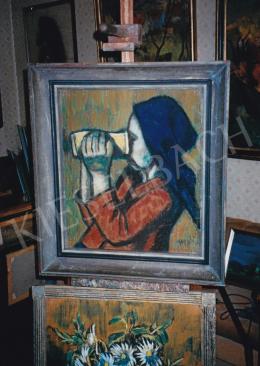 Nagy, István - Drinking Peasant Girl, c.1930, pastel, paper, 70x59 cm, Signed lower right: Nagy István, Photo: Tamás Kieselbach